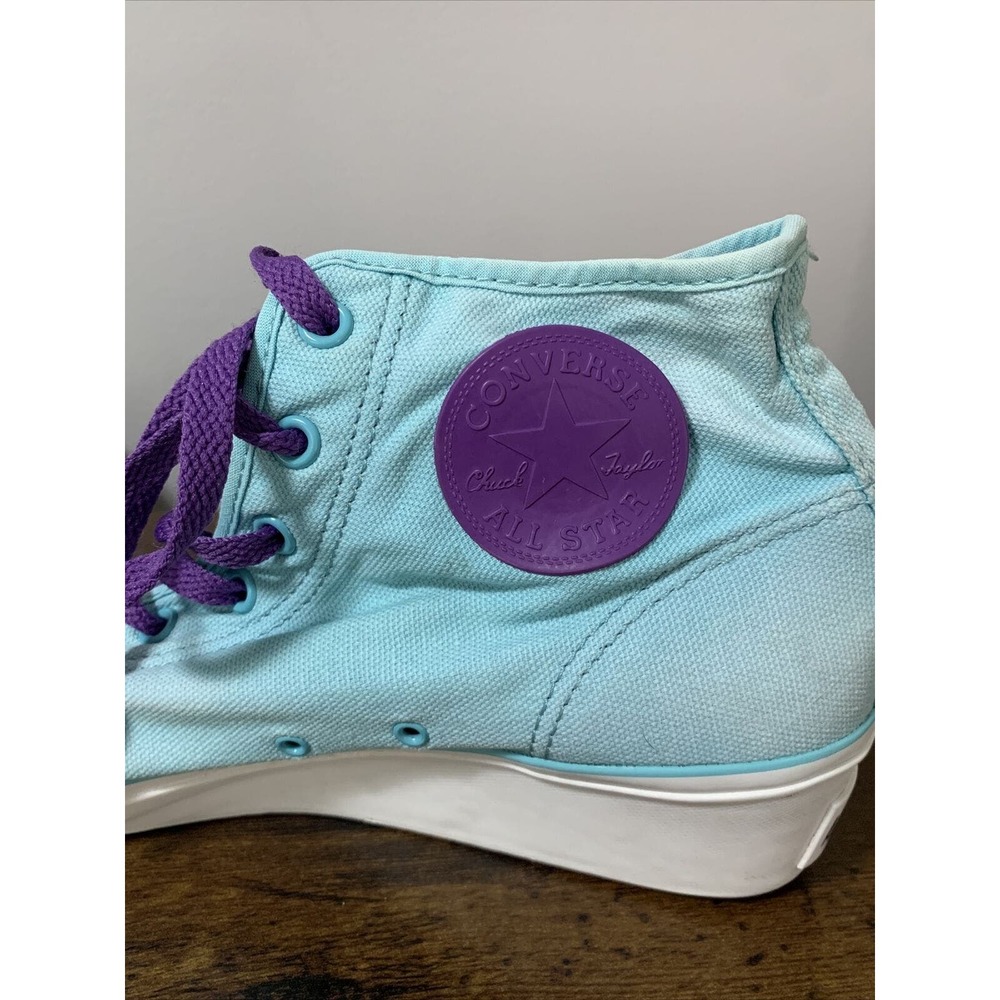 CONVERSE All Star Women Sz 10 Turquoise/Purple Laces Hidden Heel Wedge Sneakers - Picture 5 of 7